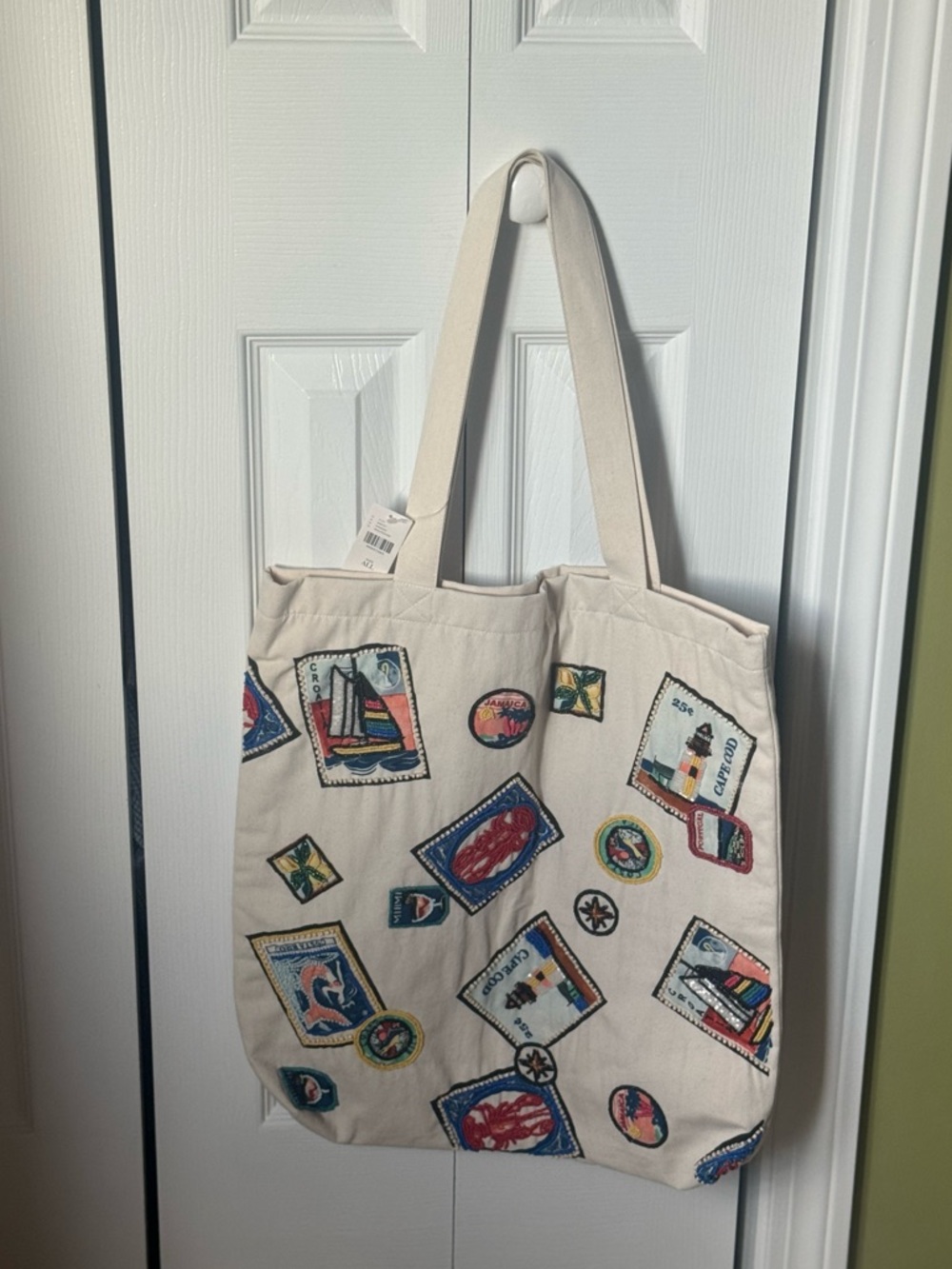 Anthropologie Printed Beaded Canvas Tote Bag - Picture 5 of 8